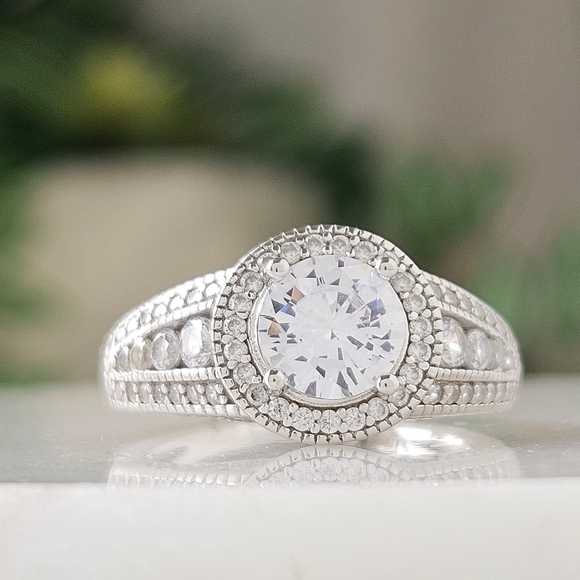 Round Solitaire Vintage Inspired Ring, 925 Sterling Silver Classic Engagement - Picture 5 of 7